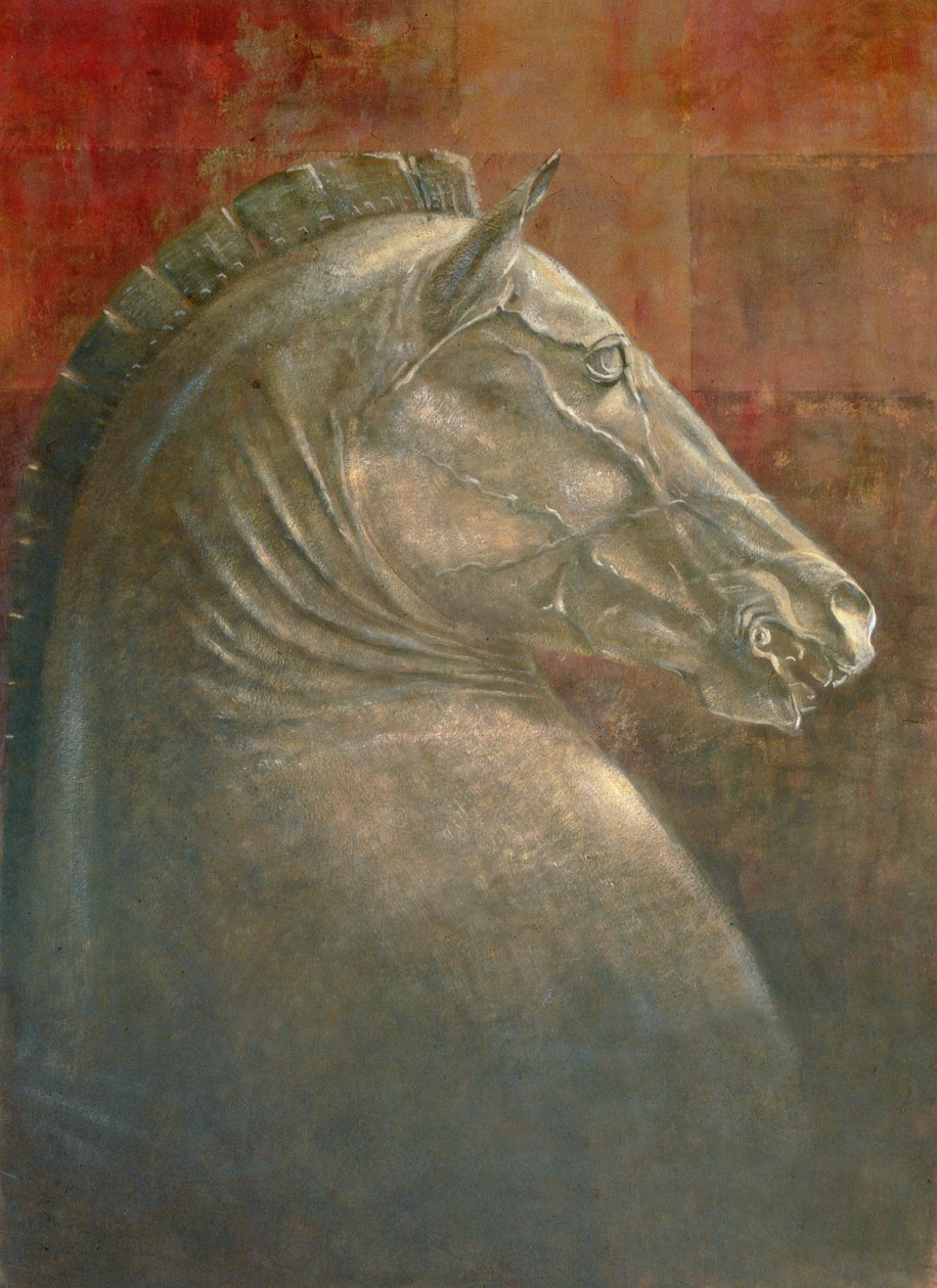 Koňská hlava, 1990 (akryl na papíře) od Lincoln Seligman