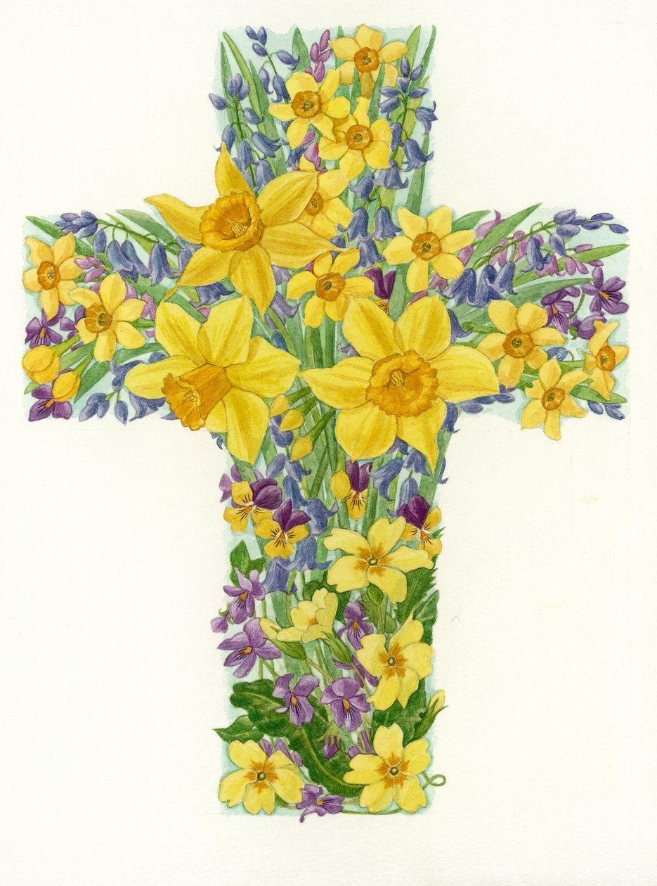 Floral Cross I, 1998 (wc na papíře) od Linda Benton