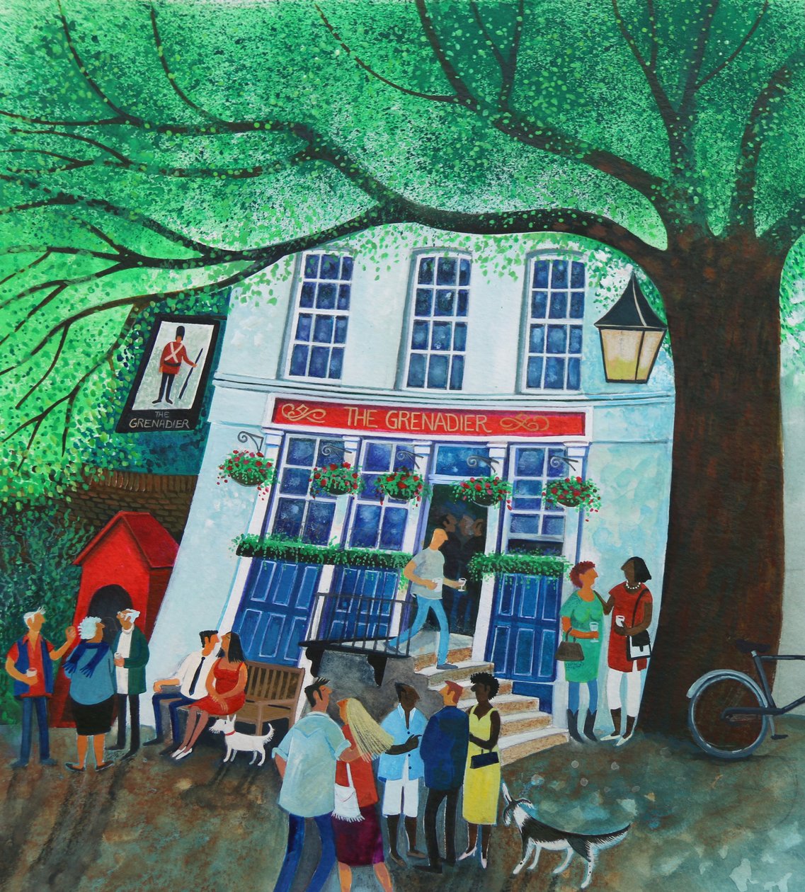 The Grenadier Pub 2018 (akryl na papíře) od Lisa Graa Jensen