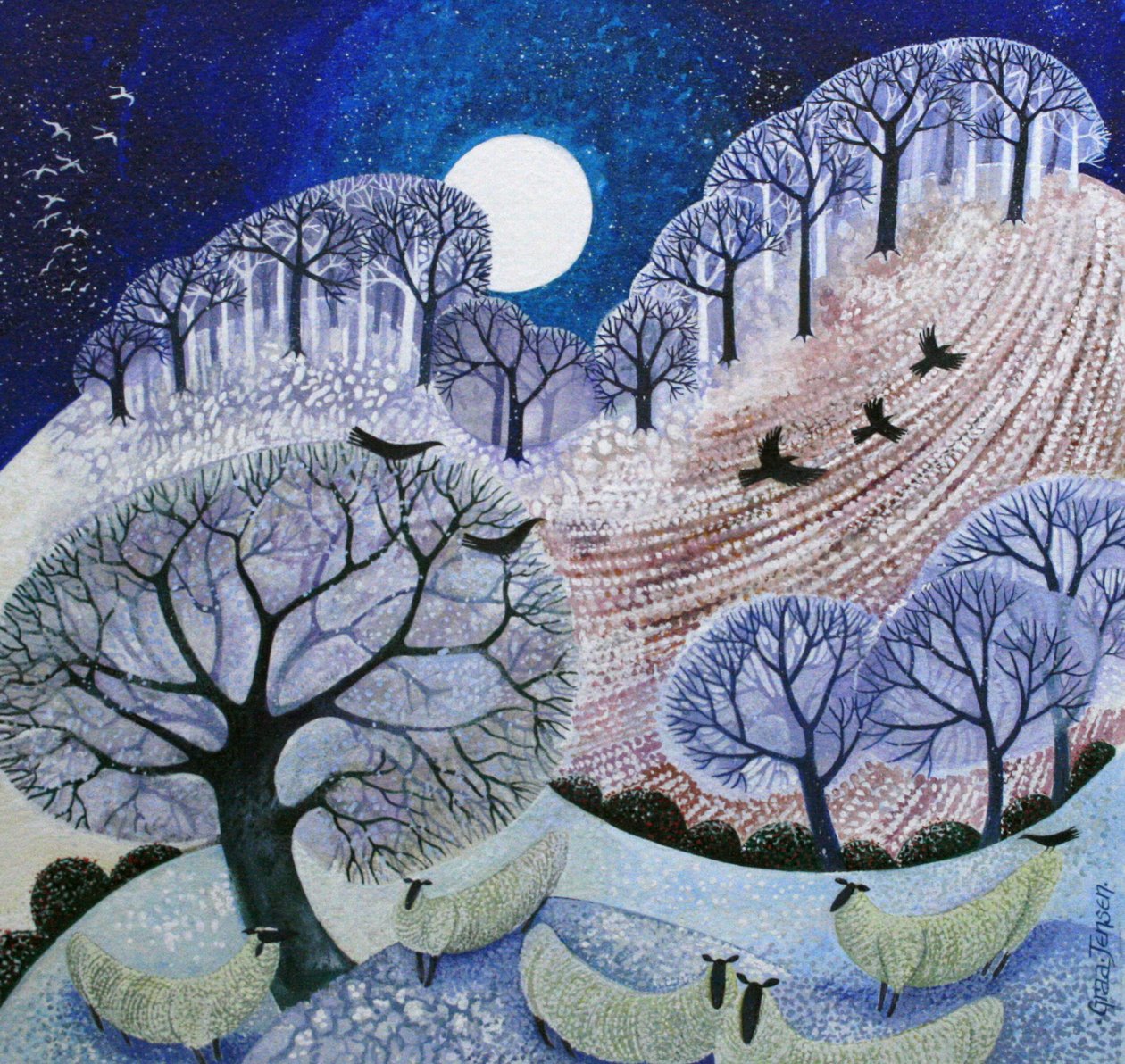 První sníh Surrey Hills (akrylová tuš)_ od Lisa Graa Jensen