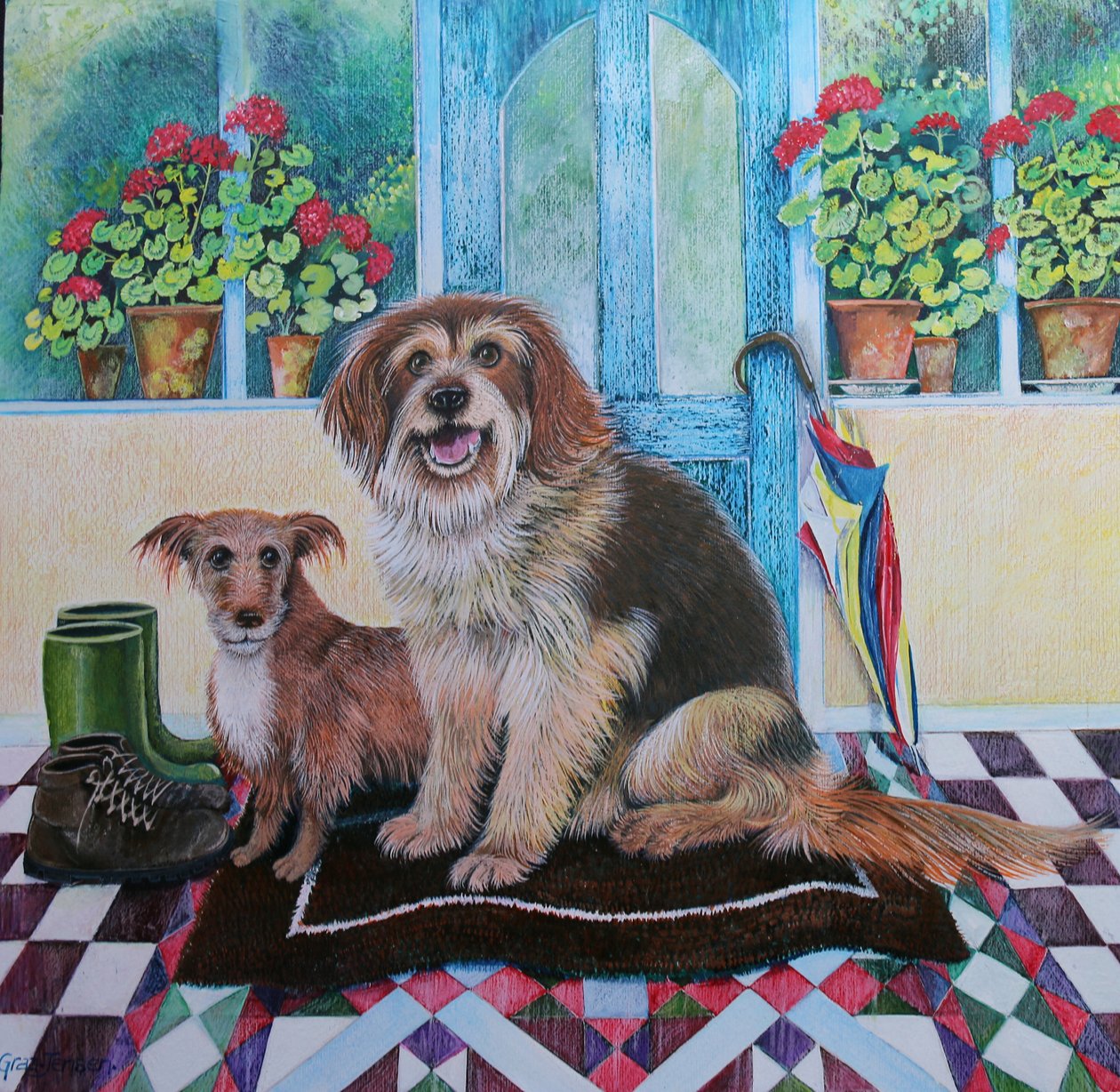 Time for Walkies, 2021, (akryl na papíře) od Lisa Graa Jensen