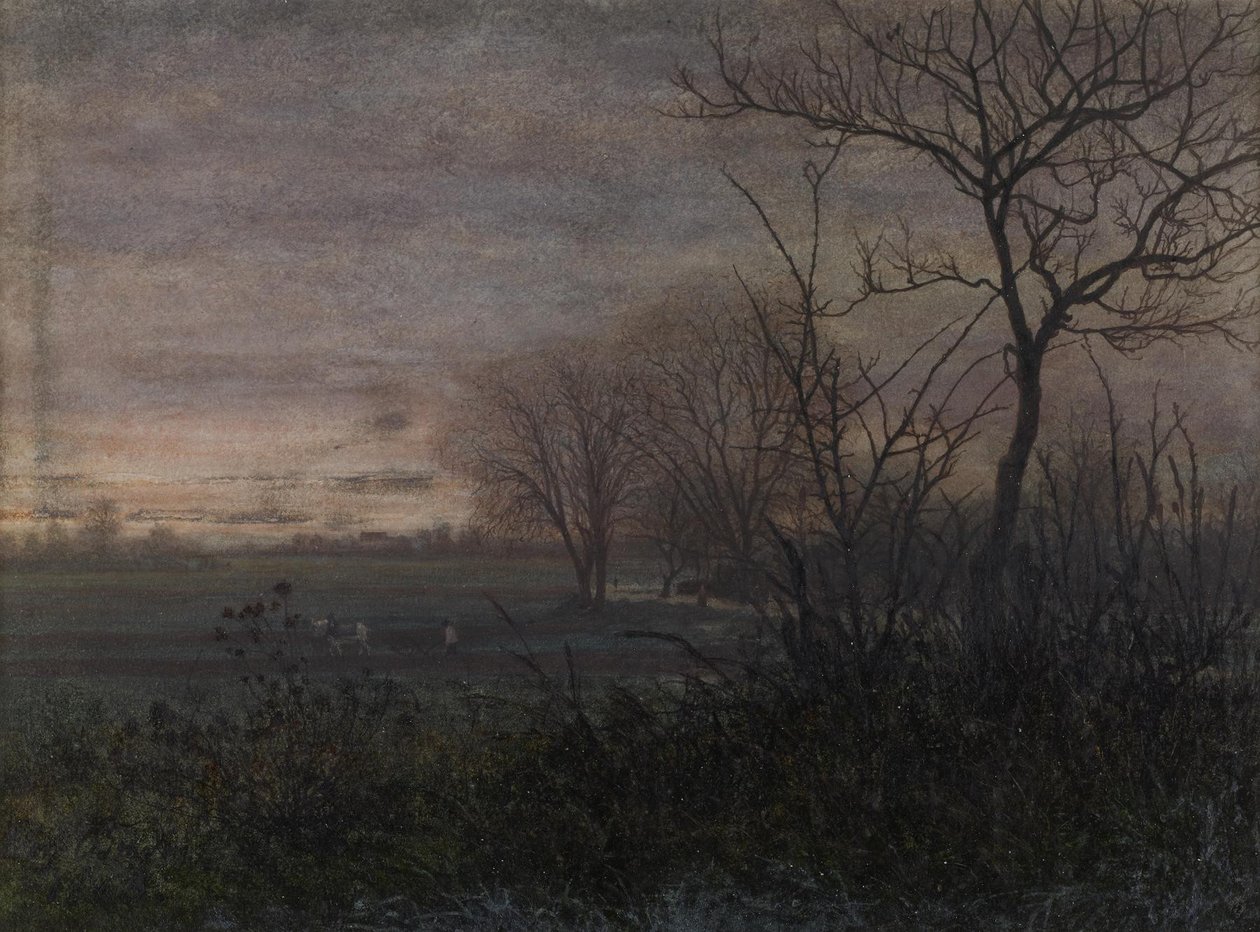 Orba za soumraku, 1865 (wc a pero a inkoust na papíře) od Léon Bonvin