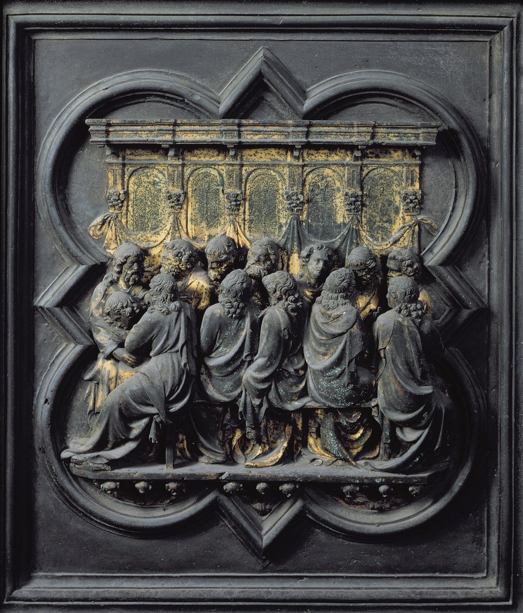 Poslední večeře, dvanáctý panel Severních dveří baptisteria San Giovanni, 1203-24 (bronz) od Lorenzo Ghiberti