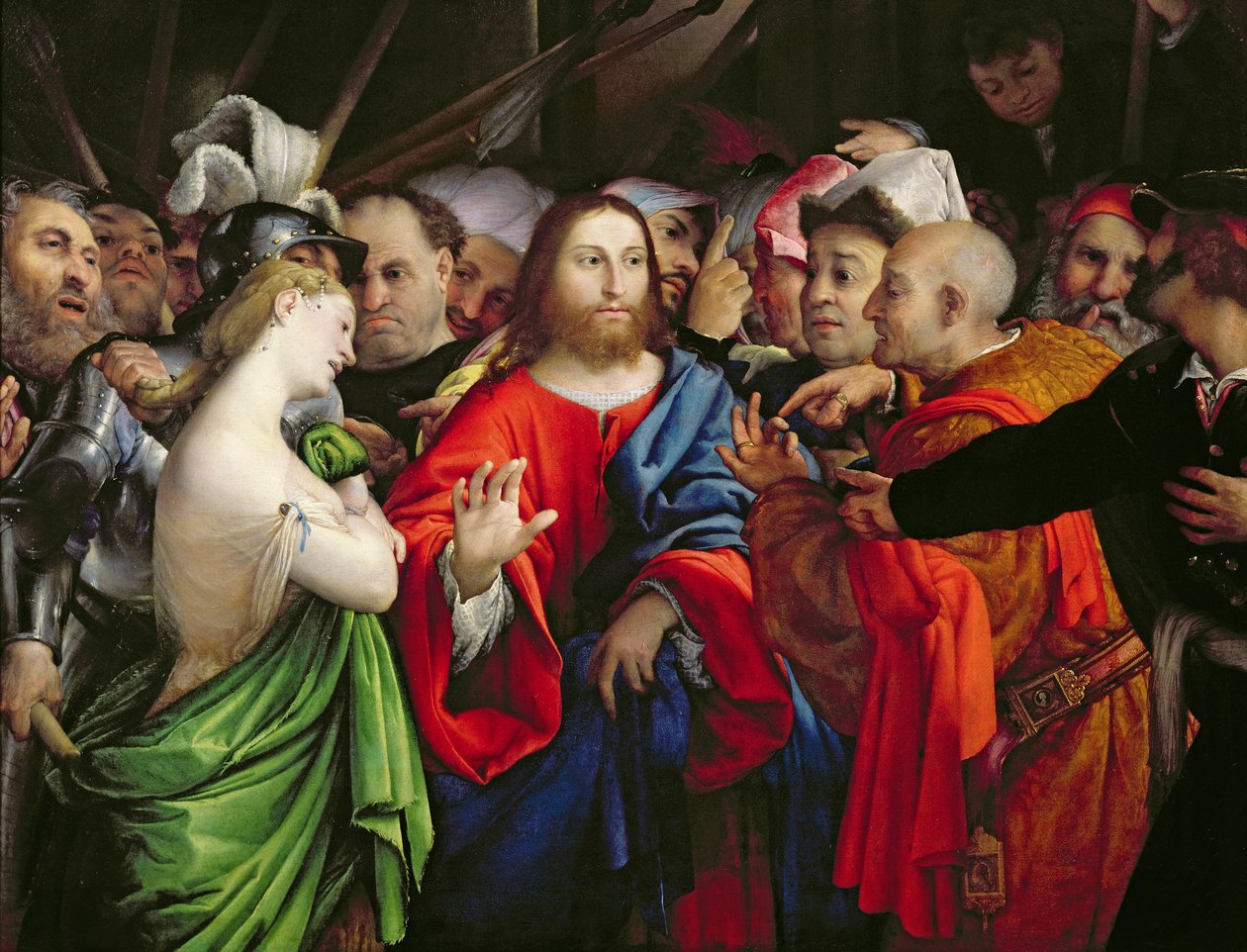 Kristus a cizoložnice, kolem 1527-29 od Lorenzo Lotto