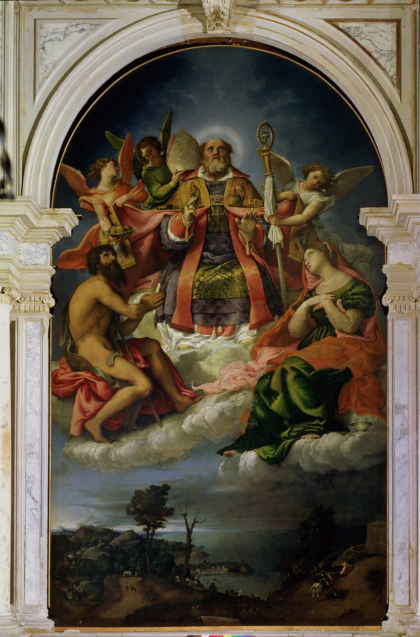 Mikuláš ve slávě se svatými od Lorenzo Lotto
