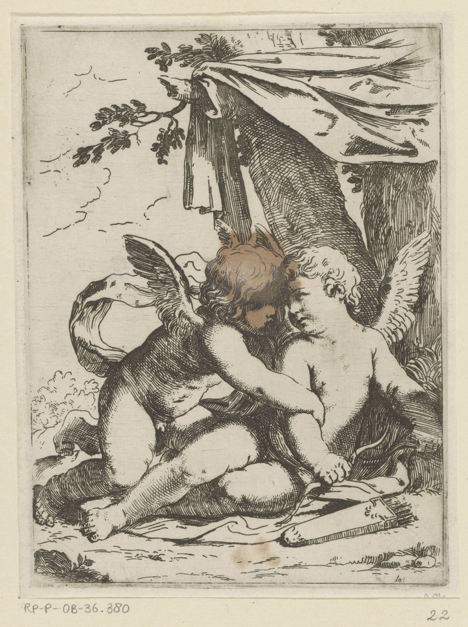 Dva putti pod stanovou látkou od Lorenzo Loli