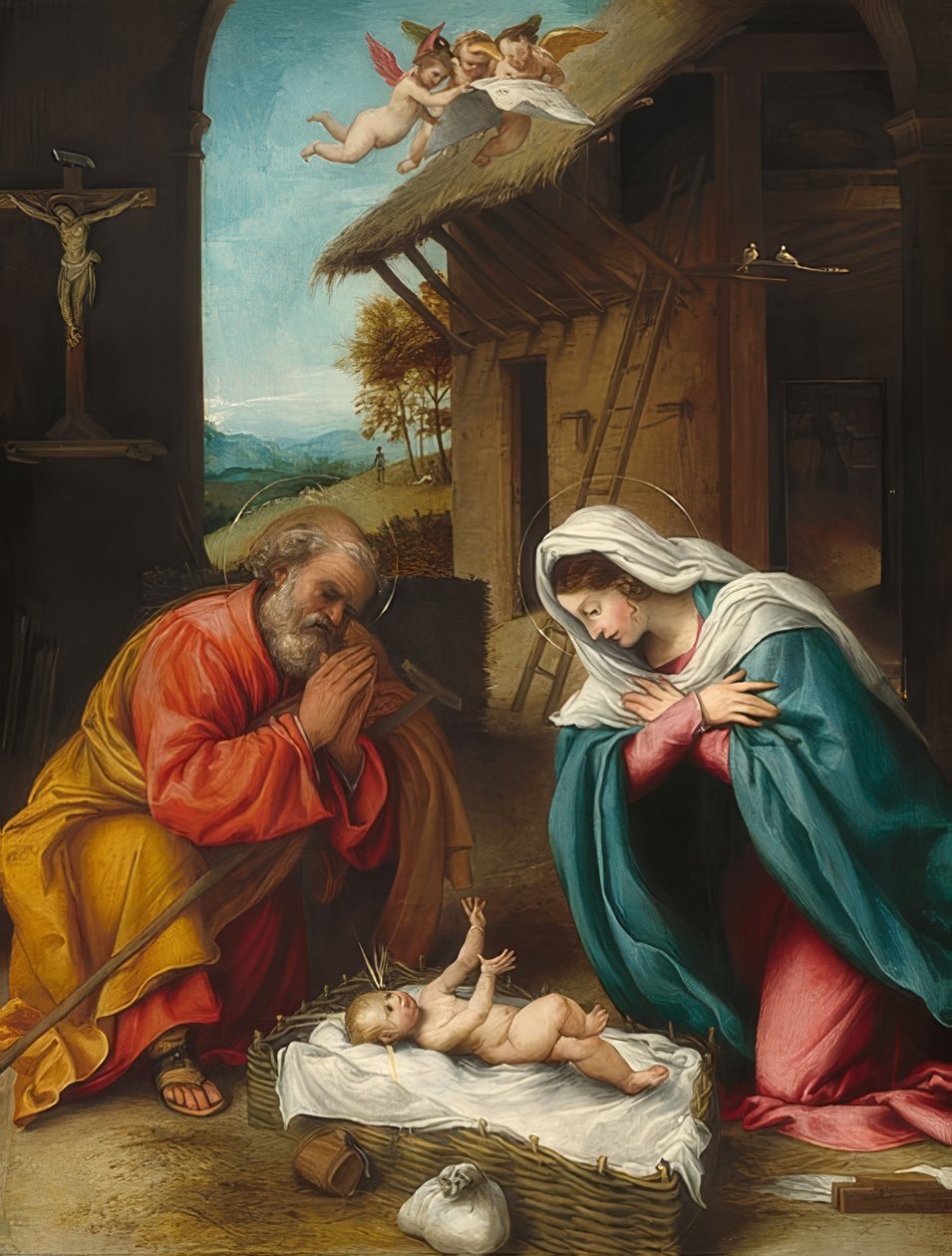 Narození Krista. 1523 od Lorenzo Lotto