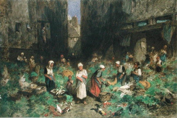 Zeleninový trh, 1872 (wc na papíře) od Louis Adolphe Hervier