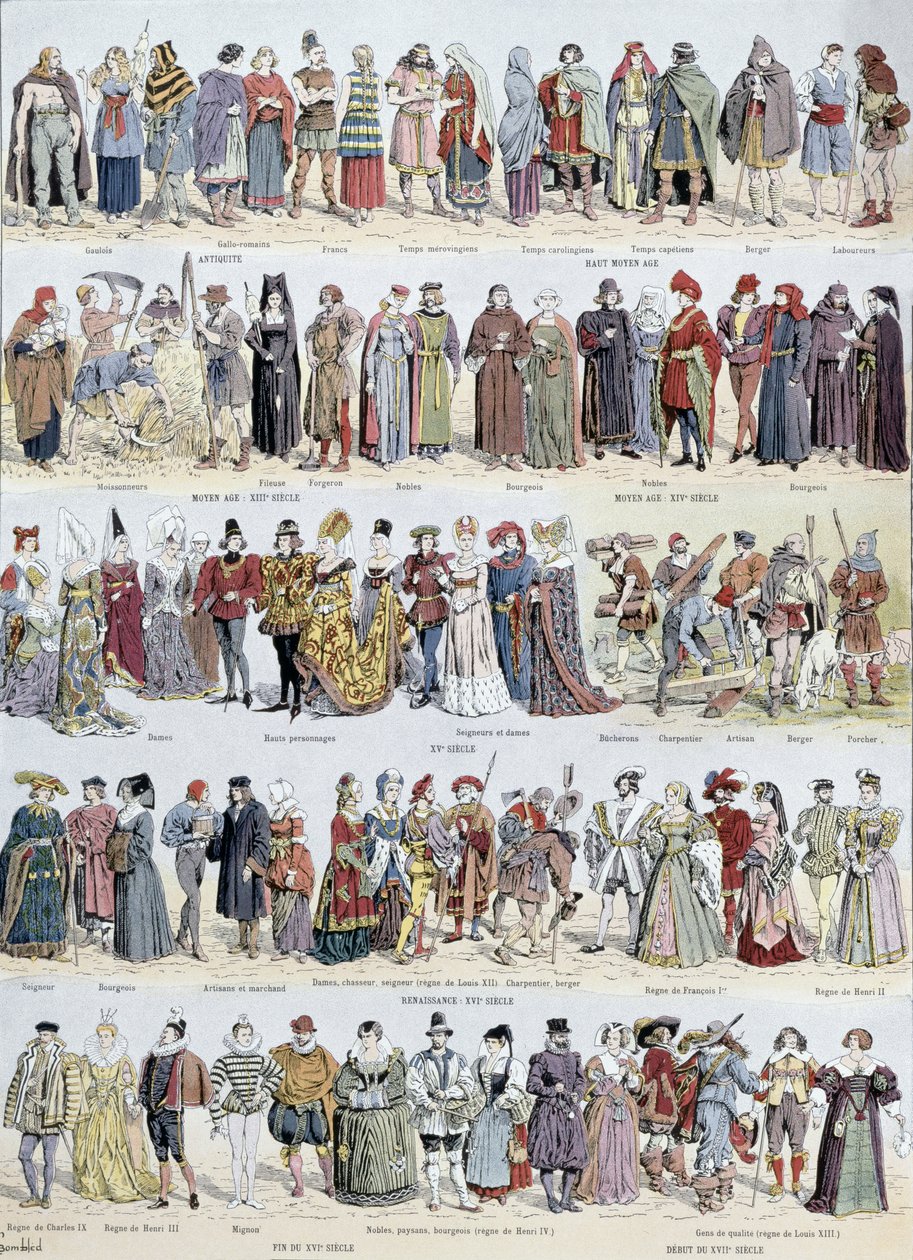Obrazová historie oděvu ve starověké Galii a ve Francii až do počátku sedmnáctého století, publikoval Larousse, 1929 od Louis Charles Bombled