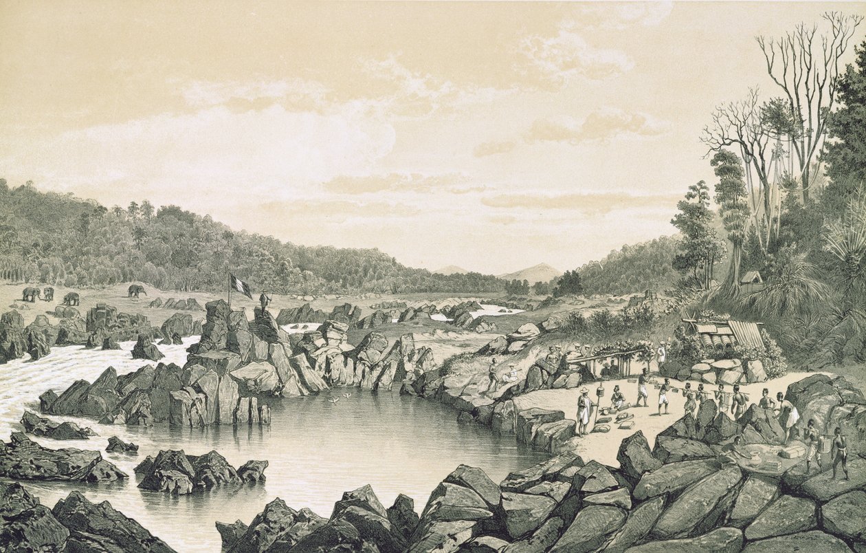 Francouzský tábor na břehu řeky Mekong, z "Atlas du Voyage d