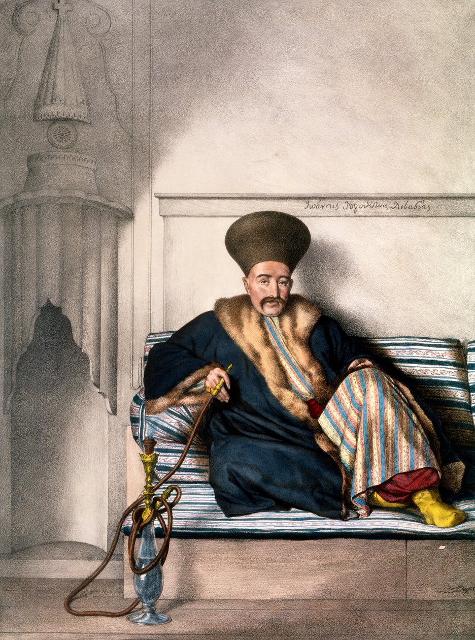 Řecký muž z livreje - deska XV, vyrytá Lemercierem z knihy "Voyage à Athènes et a à Constantinople", kterou napsal a ilustroval Dupre, 1828. od Louis Dupré