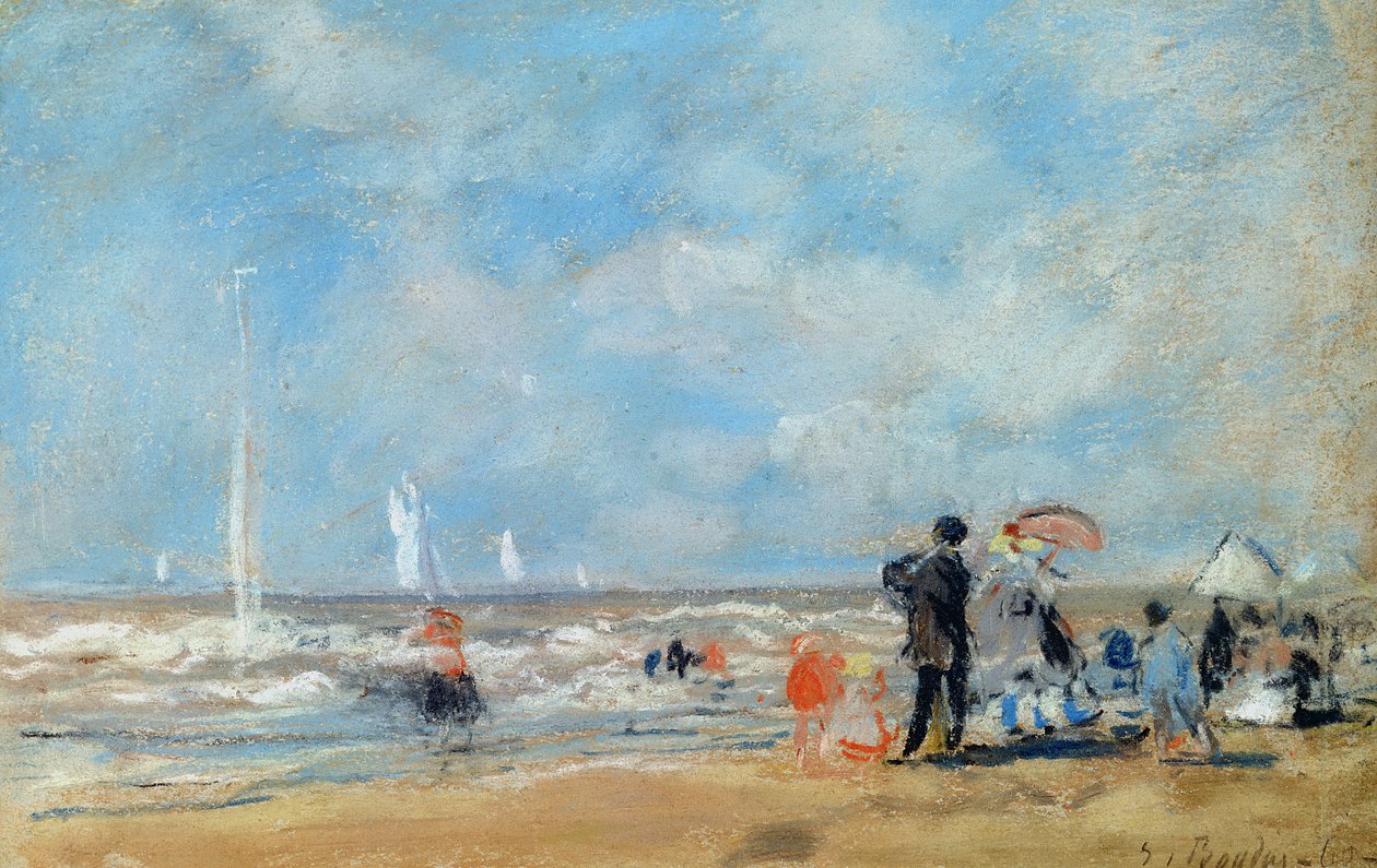 Na pláži, 1863 (wc a pastel na papíře) od Eugene Louis Boudin