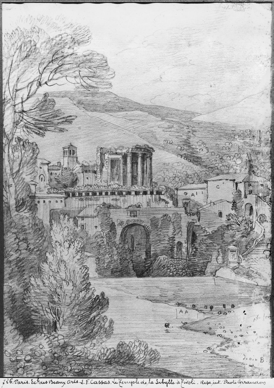 Chrám Sibyly, Tivoli (černá tužka na papíře) od Louis Francois Cassas