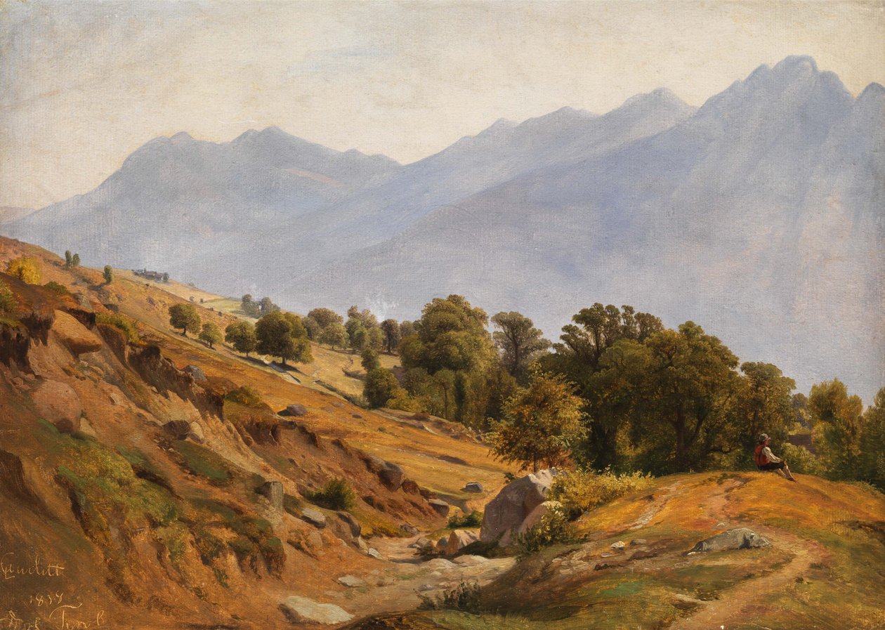 Horská krajina v oblasti Dorf Tirol od Louis Gurlitt