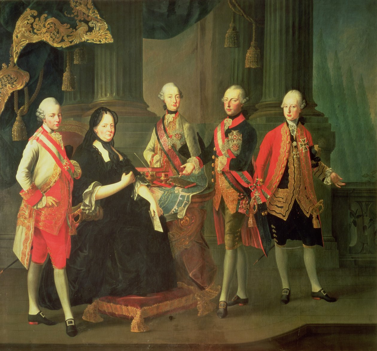císařovna Marie Terezie Rakouská (1717-80) se čtyřmi svými syny; (LtoR) Josef (1741-1790), Ferdinand (1754-1806), Leopold (1747-92) a Maxmilián (1756-1801) od Louis Joseph Maurice
