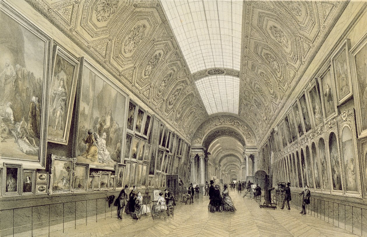 Pohled na Velkou galerii v Louvru, c.1850-70 od Louis Jules Arnout