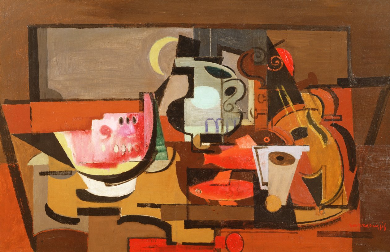 Zátiší s plátkem melounu, kolem roku 1929 od Louis Marcoussis