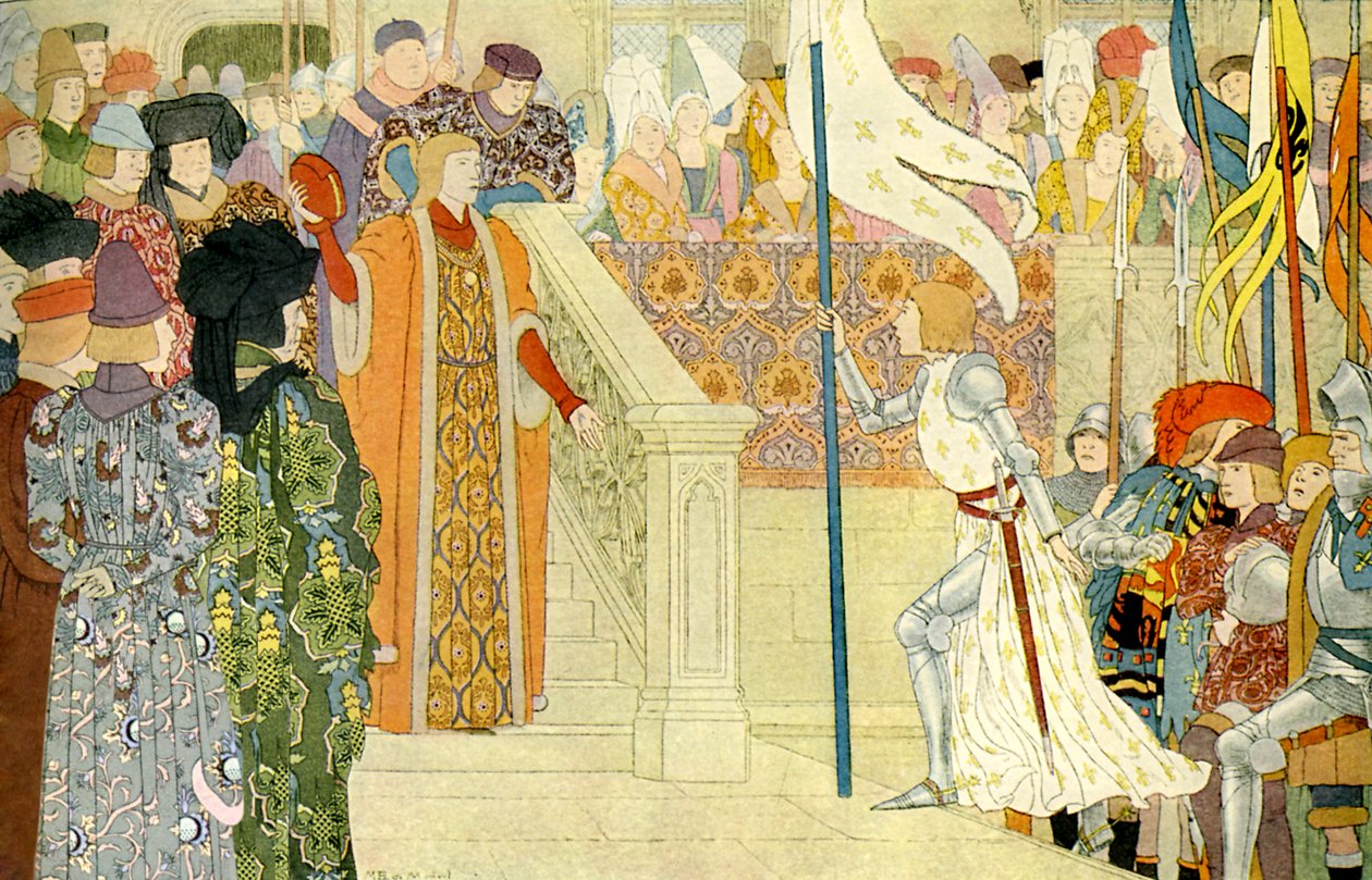 Johanku z Arku přijímá francouzský Karel VII od Louis Maurice Boutet de Monvel