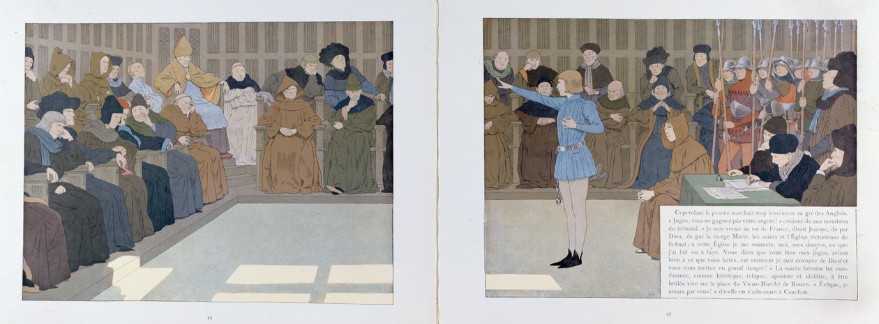 Proces s Johankou z Arku na hradě Rouen v roce 1431, ilustrace z „Jeanne d