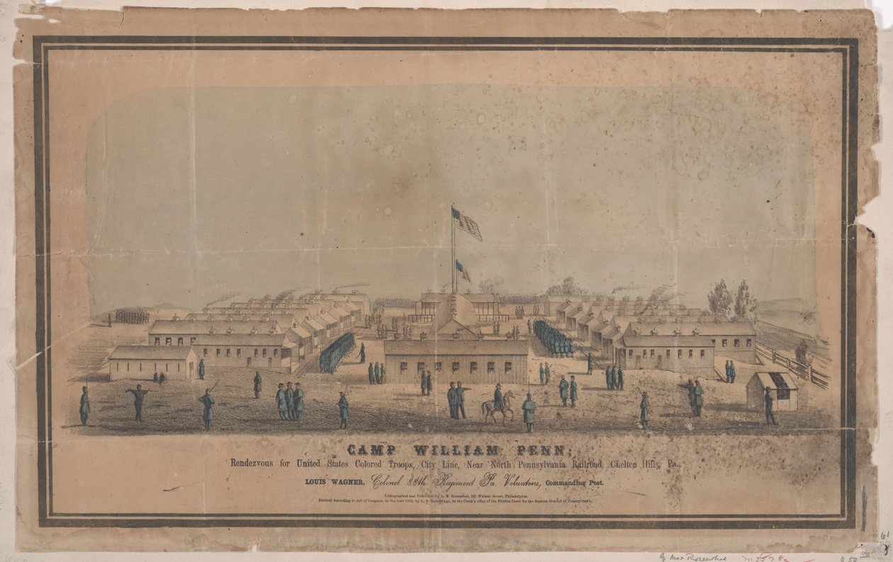 Camp William Penn, kolem roku 1864 (chromolitho) od Louis N. Rosenthal