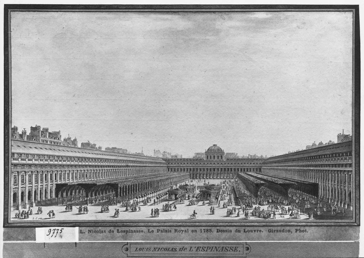 Zahrada královského paláce, 1785 (čb a pero a šedá tuš na papíře) od Louis Nicolas de Lespinasse