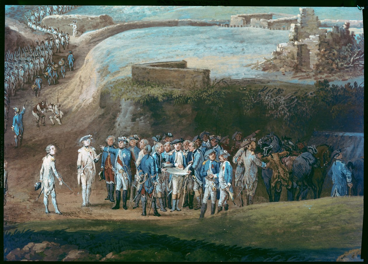 Obléhání Yorktownu, 1.-17. října 1781, detail centrální skupiny, 1784 od Louis Nicolas van Blarenberghe