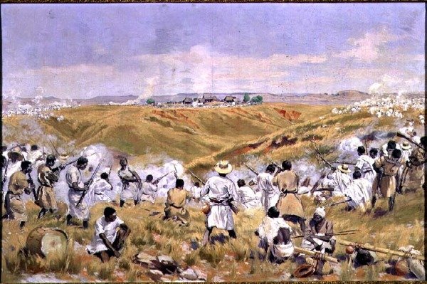 Bitva u Tsaratsory na Madagaskaru, 1. července 1895 od Louis Tinayre