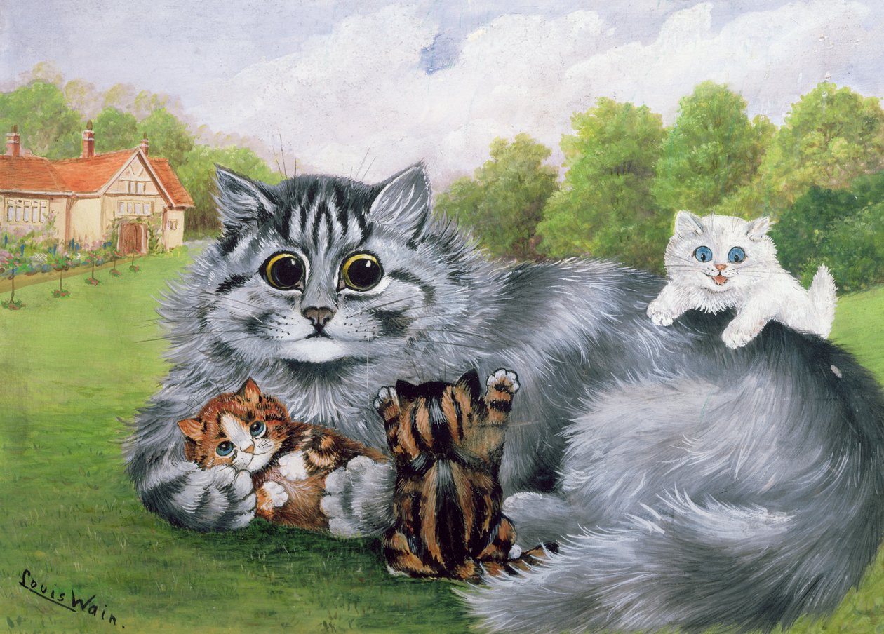 Kočka a její koťata od Louis Wain