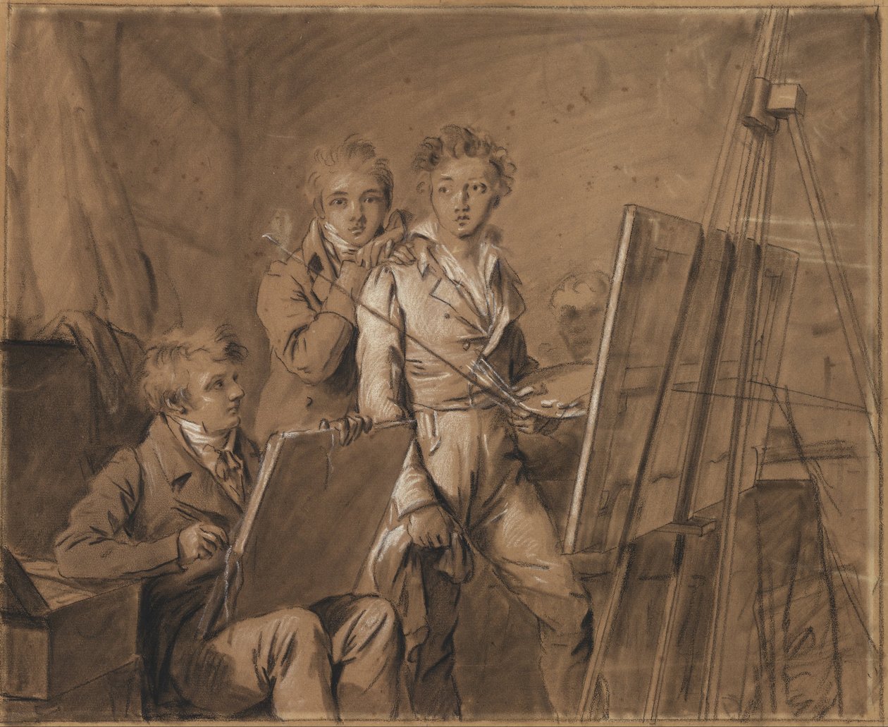 Tři mladí umělci ve studiu od Louis Leopold Boilly