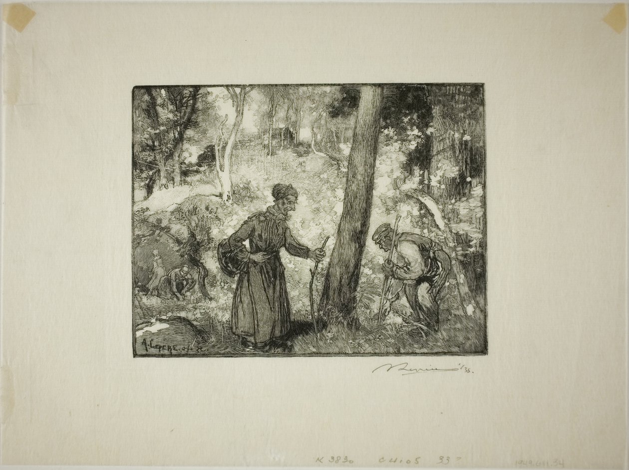 Lovci hub v Rocher Bernard od Louis Auguste Lepère