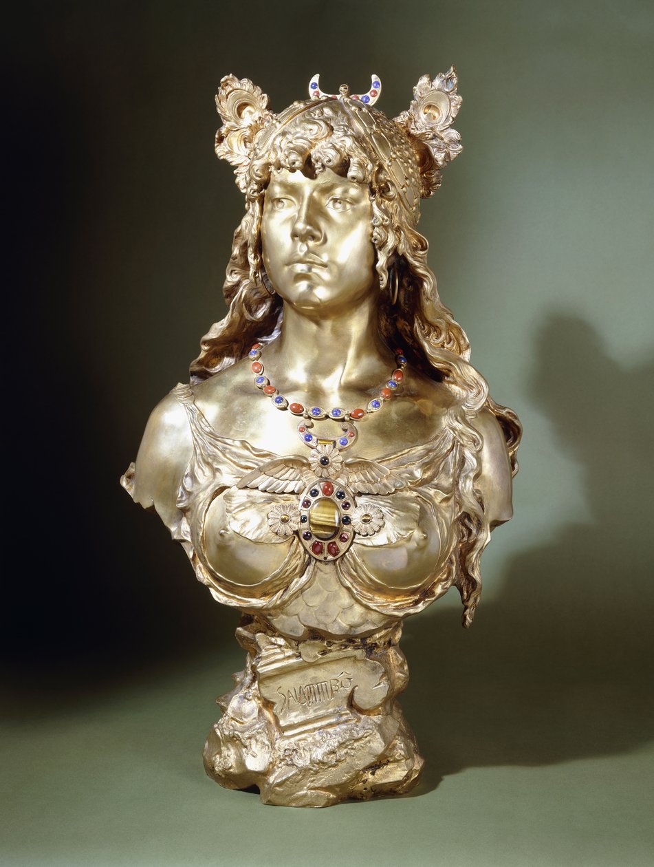 Salammbo (sada drahokamů, zlacená bronzová busta) od Louis Auguste Moreau