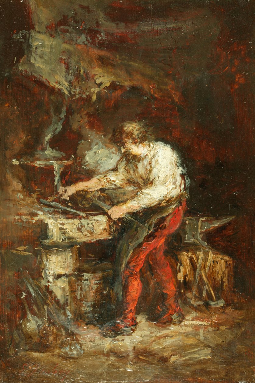 The Smithy (olej na panelu) od Louis Eugene Gabriel Isabey
