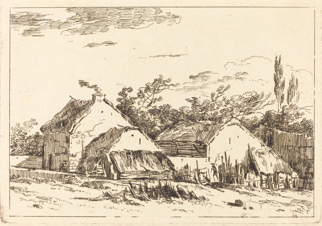 Dvě stodoly od Louis Gabriel Moreau the Elder