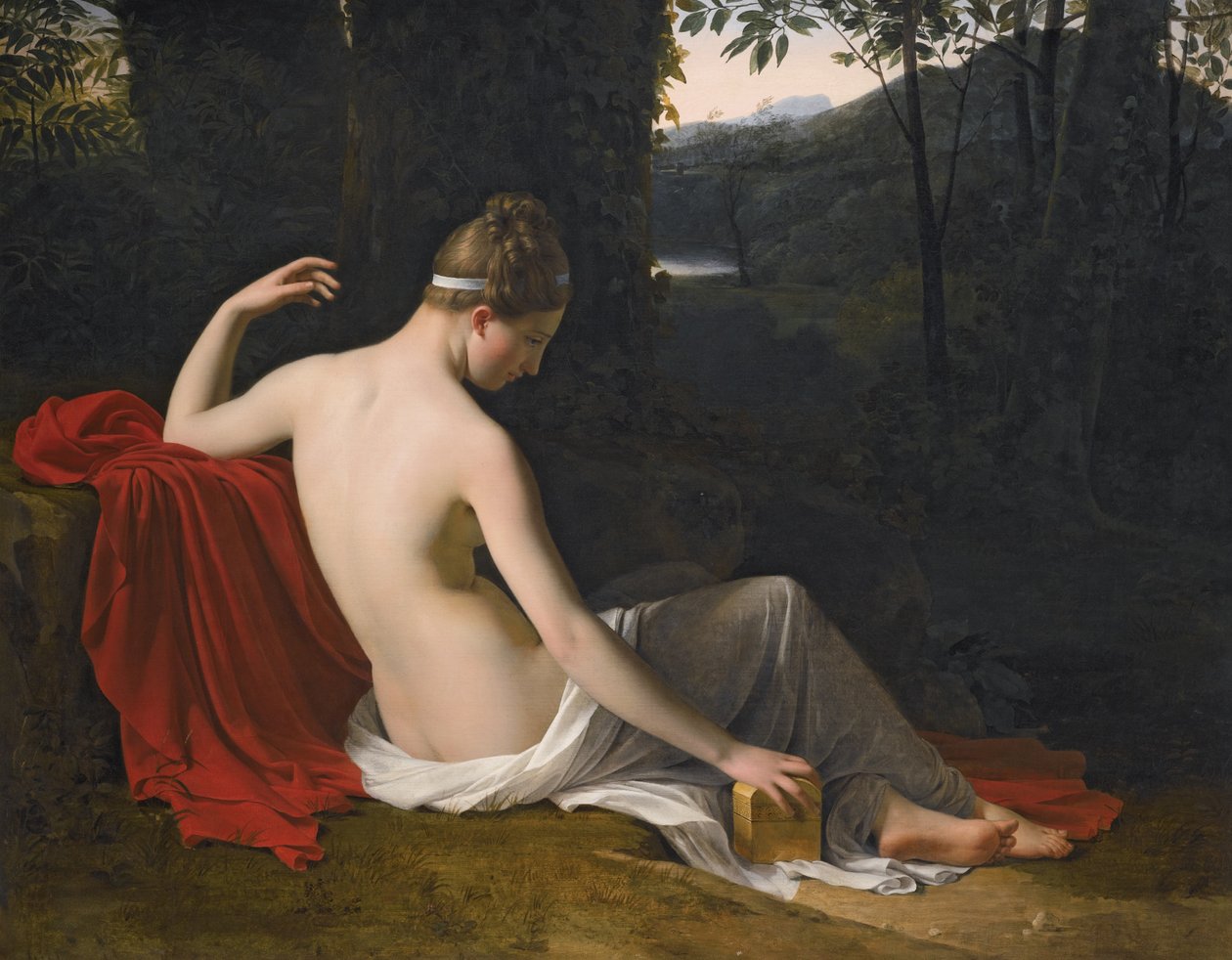 Pandora ležící v zalesněné krajině od Louise Marie Jeanne Hersent