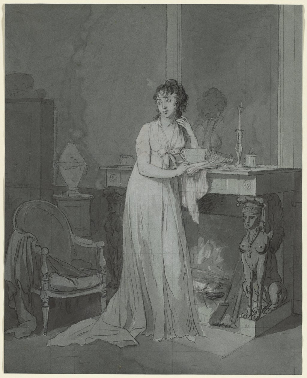 Žena před krbem od Louis Leopold Boilly