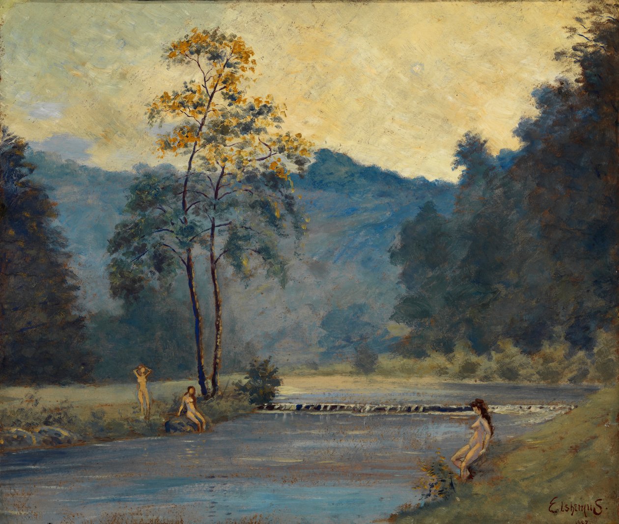 Tři dívky a řeka, 1907. od Louis Michel Eilshemius
