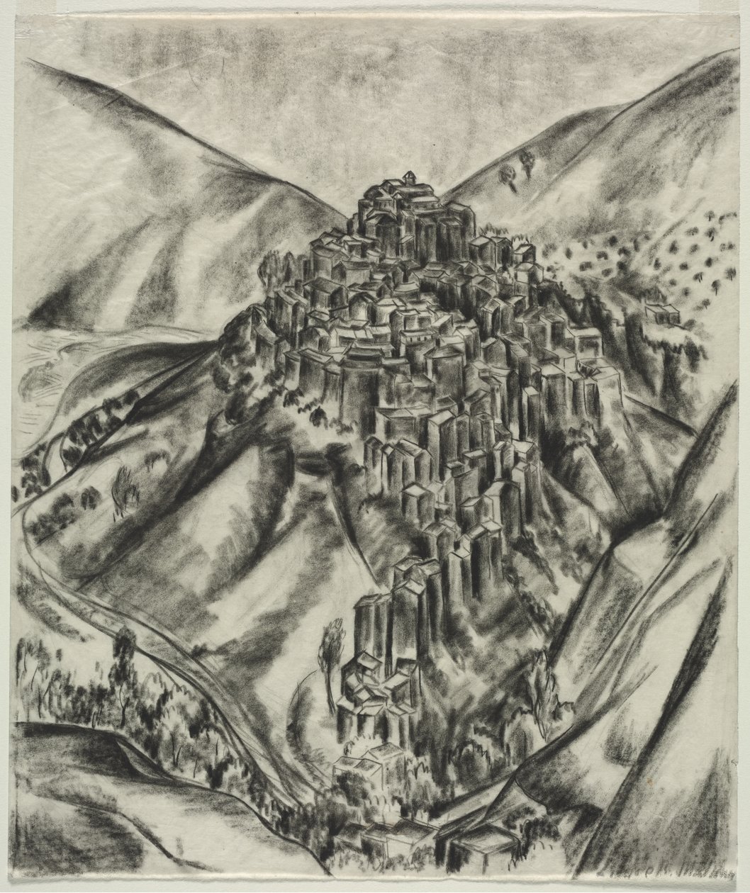 Italské Hilltown, Anticoli, Itálie od Louise B. Maloney