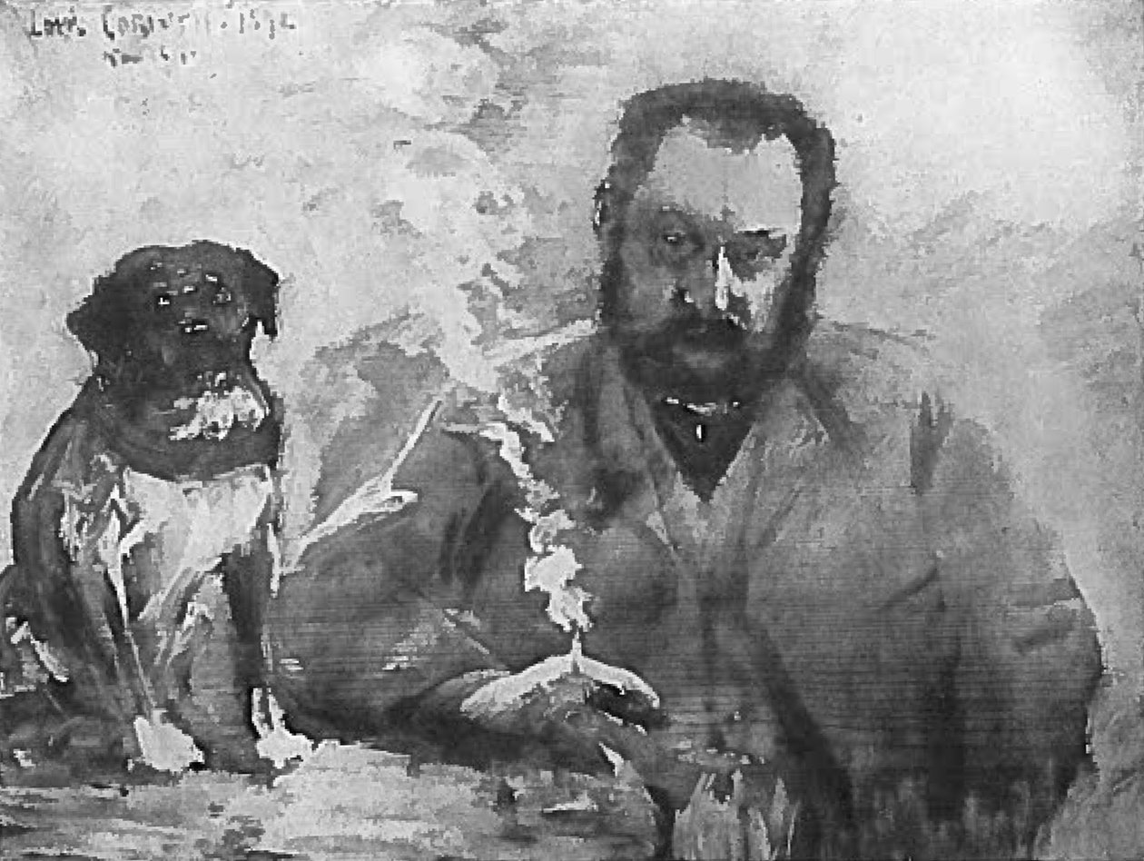 Pán u stolu se psy od Lovis Corinth