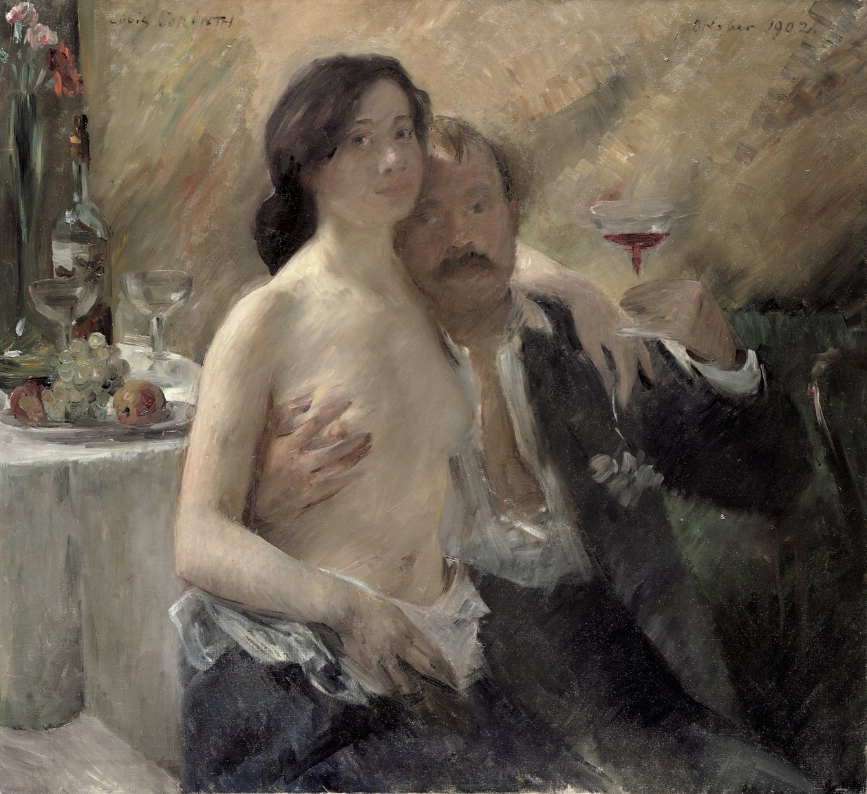 Autoportrét s manželkou a sektovou sklenicí, 1902 od Lovis Corinth