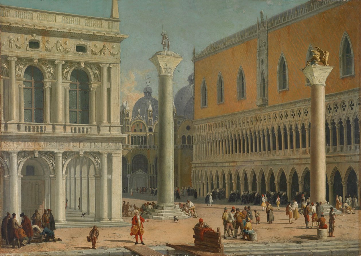 Piazzetta v Benátkách s Dóžecím palácem od Luca Carlevarijs