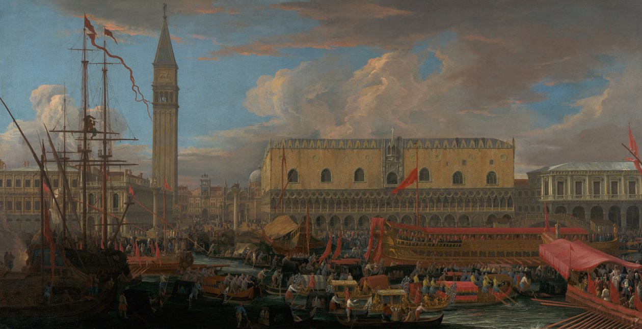 Bucintoro odlétající z Bacino di San Marco od Luca Carlevarijs