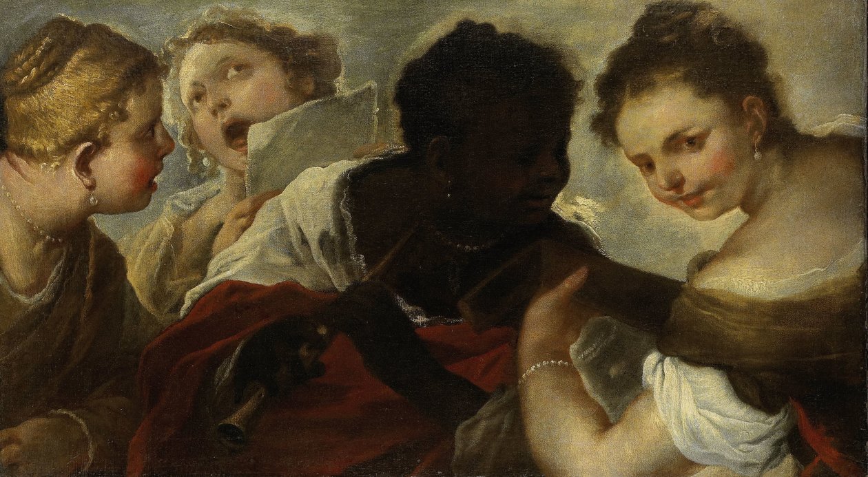 Čtyři ženy tvoří hudbu od Luca Giordano