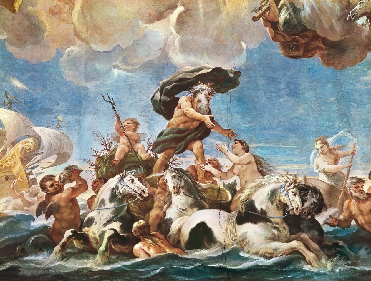 Neptun, detail (freska) od Luca Giordano