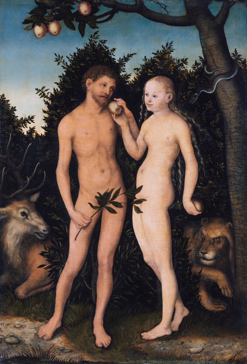Adam a Eva v ráji (Pád člověka) od Lucas Cranach the Elder