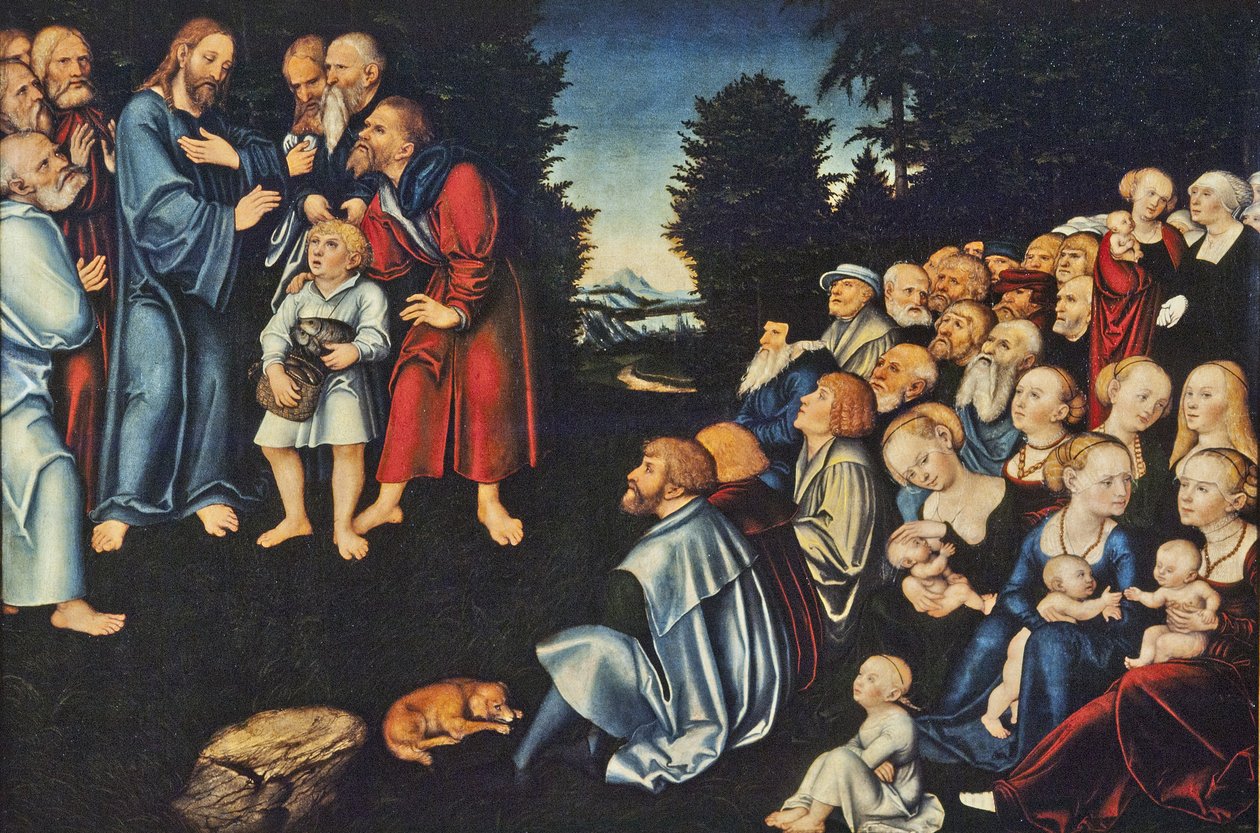 Zázrak pěti chlebů a dvou ryb od Lucas Cranach the Elder