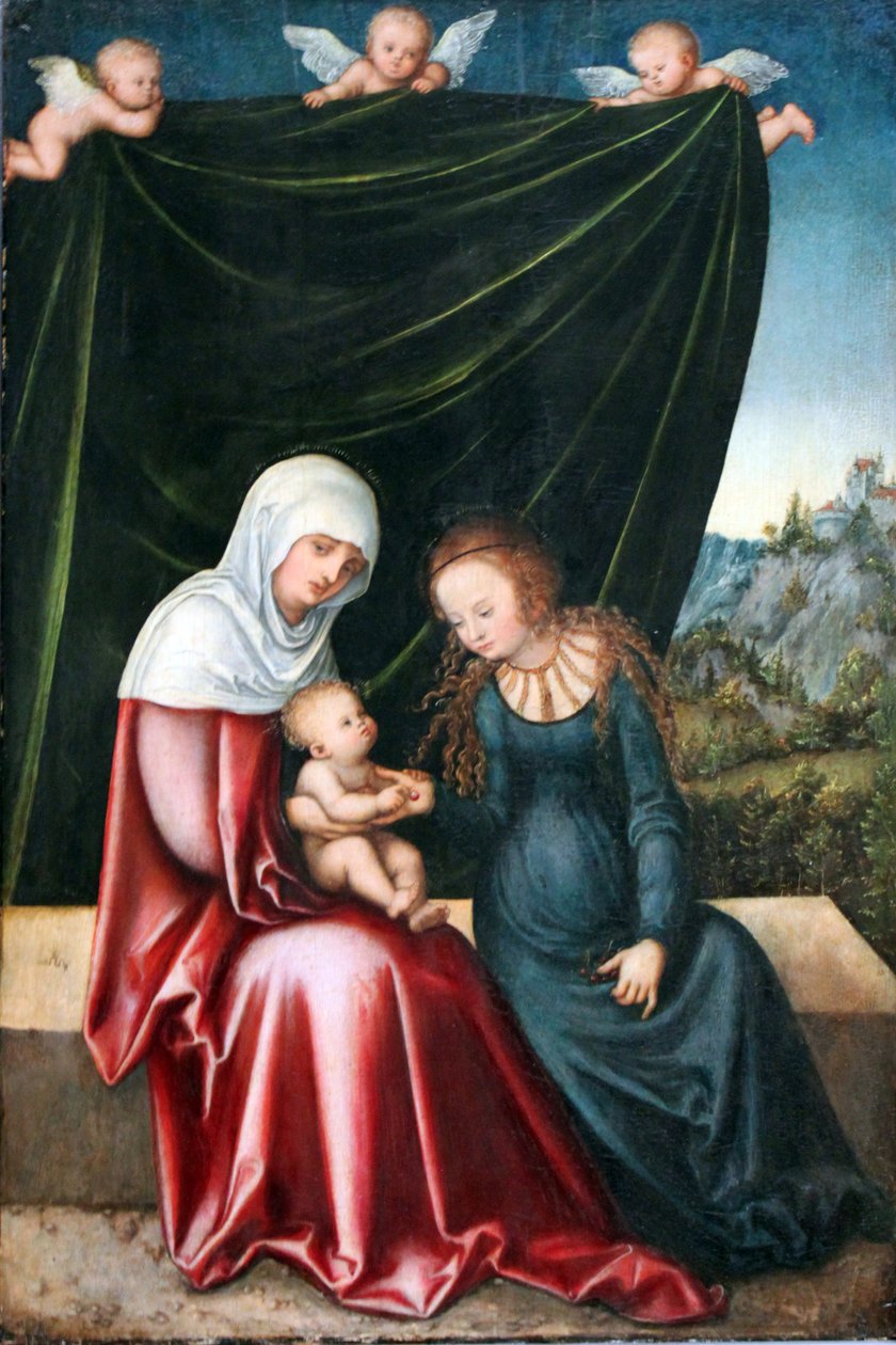 Svatá Anna Selbdritt na kamenné lavičce od Lucas Cranach the Elder