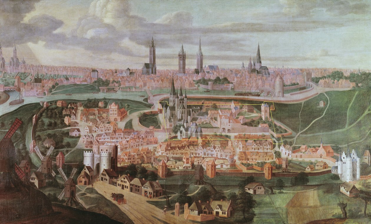 Panoramatický pohled na město Gent na konci 16. století od Lucas de Heere