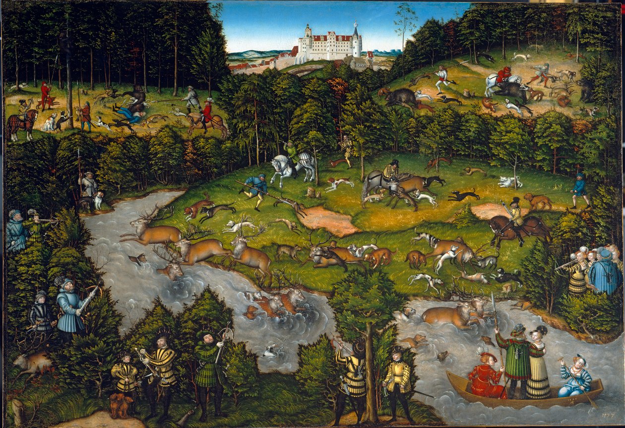 Lov poblíž hradu Hartenfels od Lucas Cranach