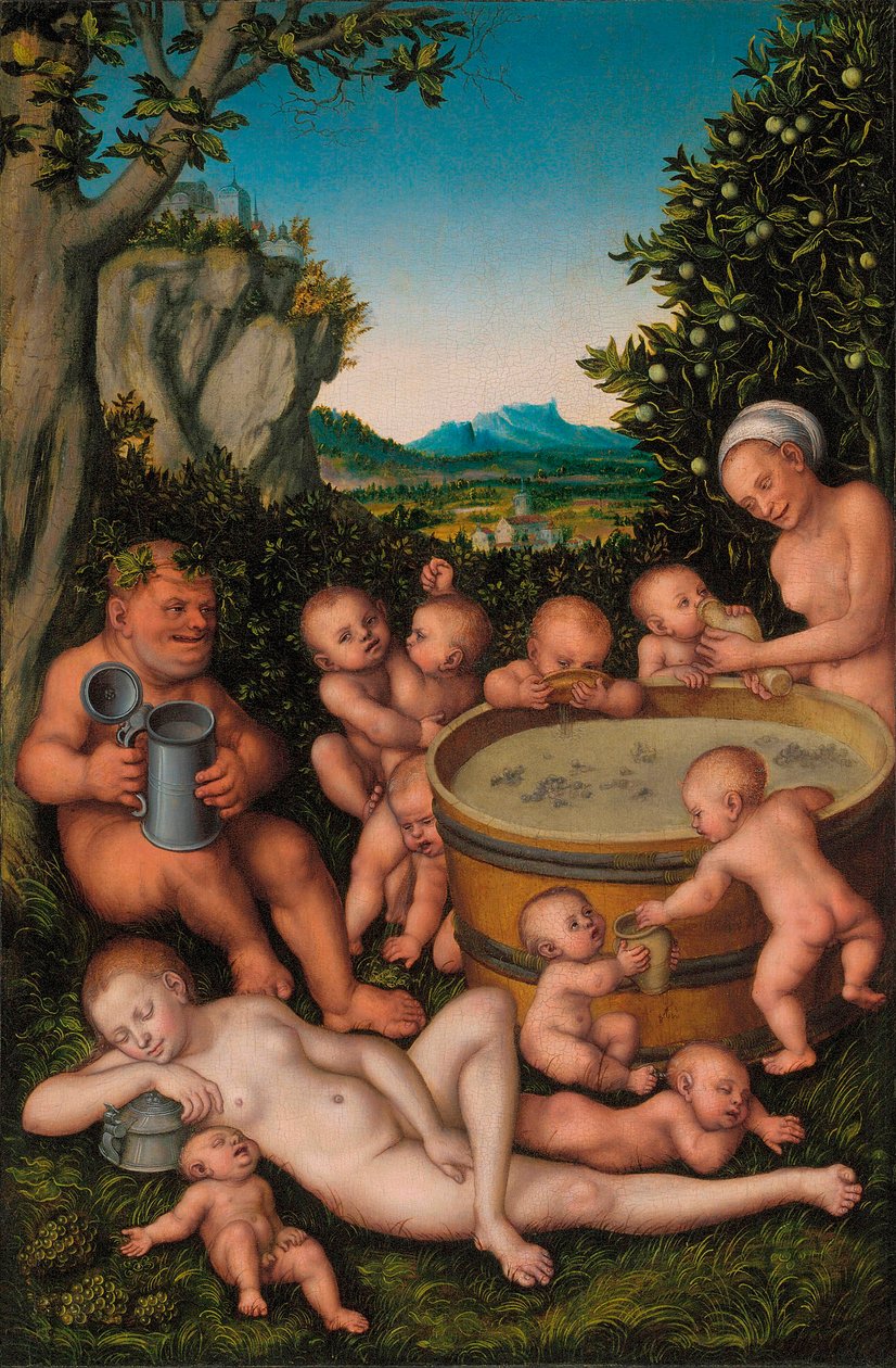 Bakchus u kádě s vínem od Lucas Cranach the Elder