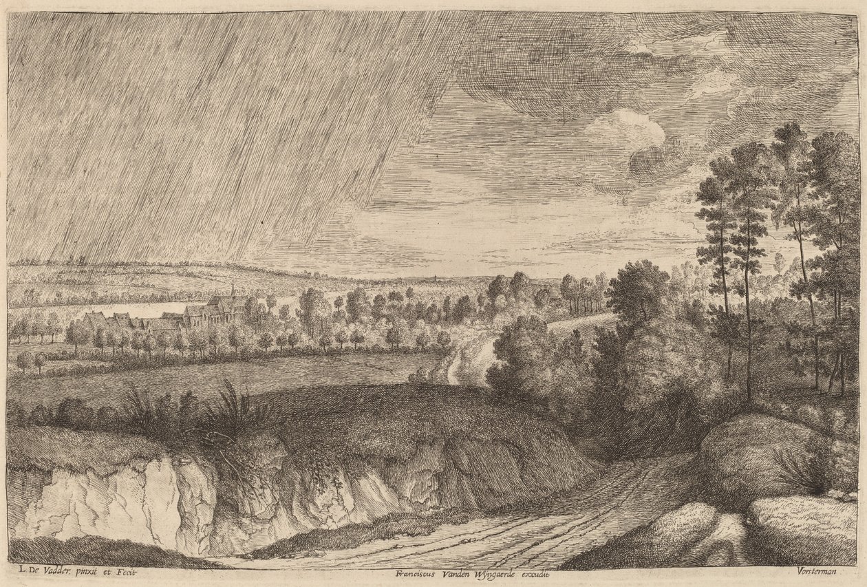 Deštivá krajina od Lucas Emil Vosterman, after Lodewijk de Vadder